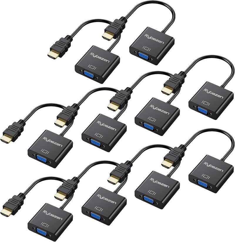 DigitConvert HDMI to VGA Adapter 10 Pack, Gold-Plated HDMI to VGA Converter (Male to Female), Compatible for Computer, Laptop, PC, Monitor, Projector, HDTV, Chromebook, Raspberry Pi, Roku, Xbox and More - Image 1
